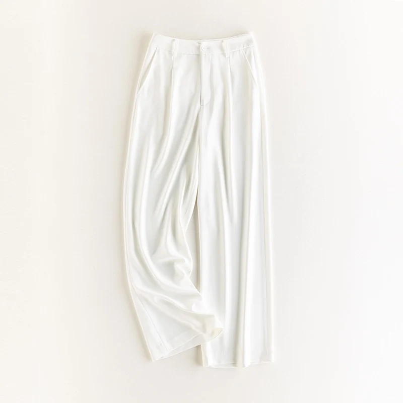 Damen Weite Hochtaillierte Satinhose mit Bundfalten und Eingrifftaschen Nord Taschen