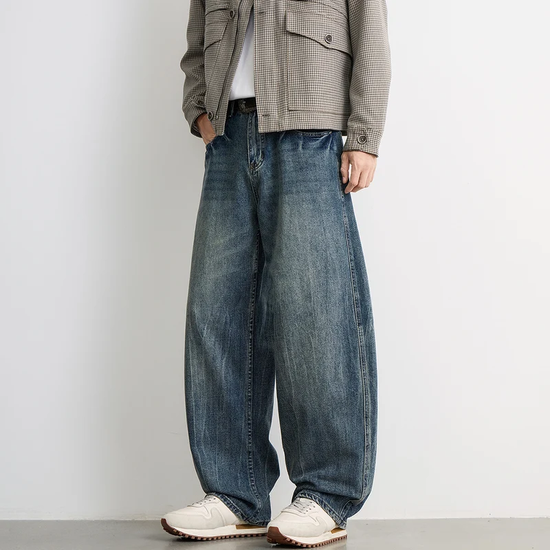 Herren Ultraweiter Relaxed-Fit Denim-Jeans mit Vintage-Waschung Nord Taschen