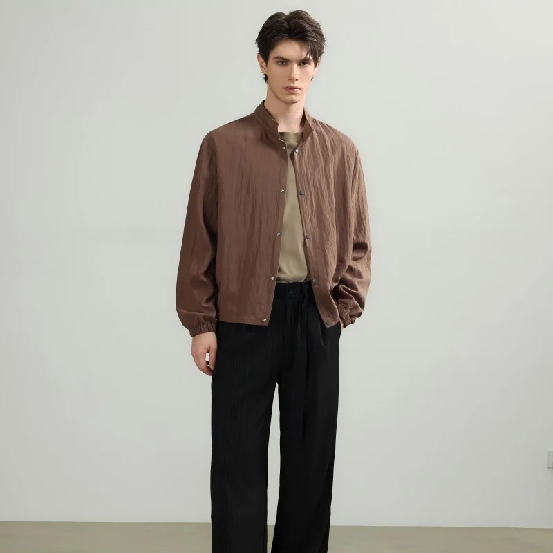 Herren Oversize-Hemd mit Stehkragen, Druckknopfverschluss und elastischen Bündchen Nord Taschen