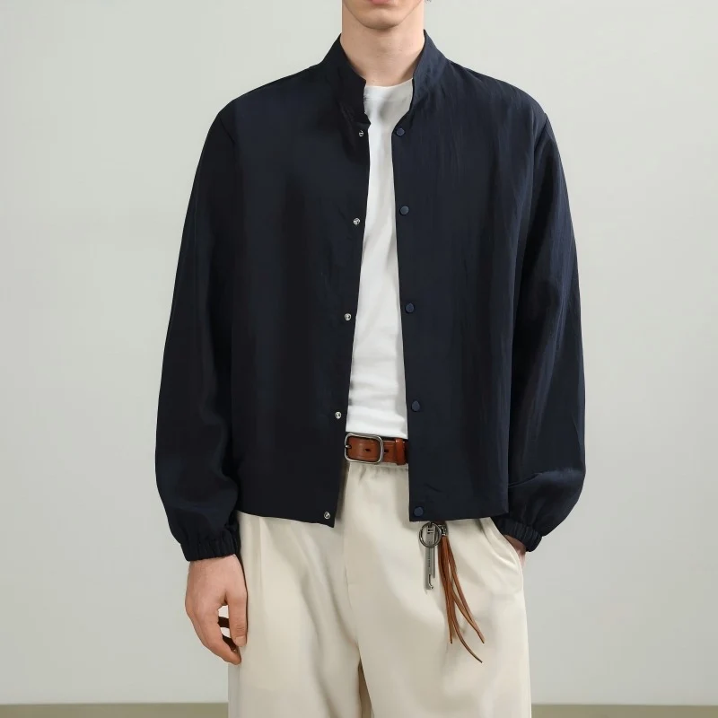 Herren Oversize-Hemd mit Stehkragen, Druckknopfverschluss und elastischen Bündchen Nord Taschen