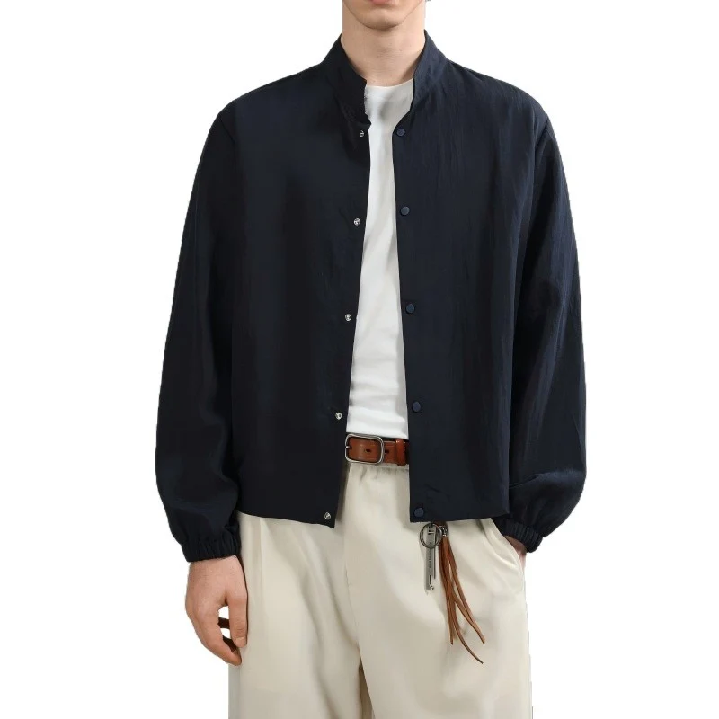 Herren Oversize-Hemd mit Stehkragen, Druckknopfverschluss und elastischen Bündchen Nord Taschen