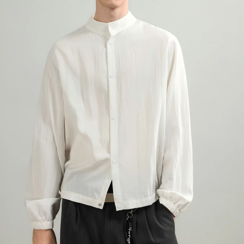 Herren Oversize-Hemd mit Stehkragen, Druckknopfverschluss und elastischen Bündchen Nord Taschen