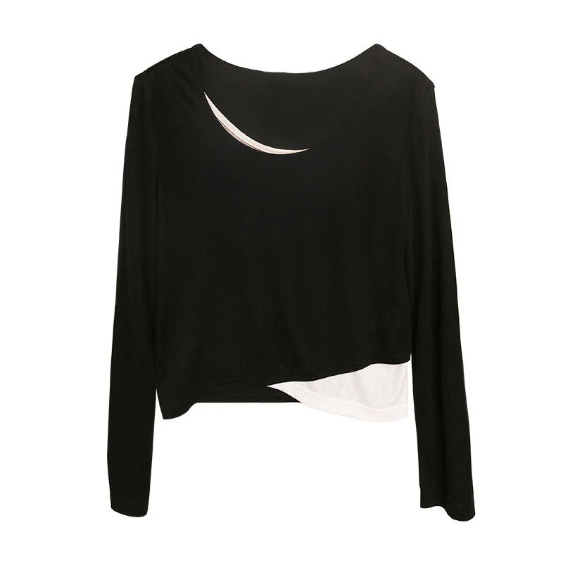 Damen Kurzgeschnittenes Lagen-Shirt mit asymmetrischem Saum Nord Taschen
