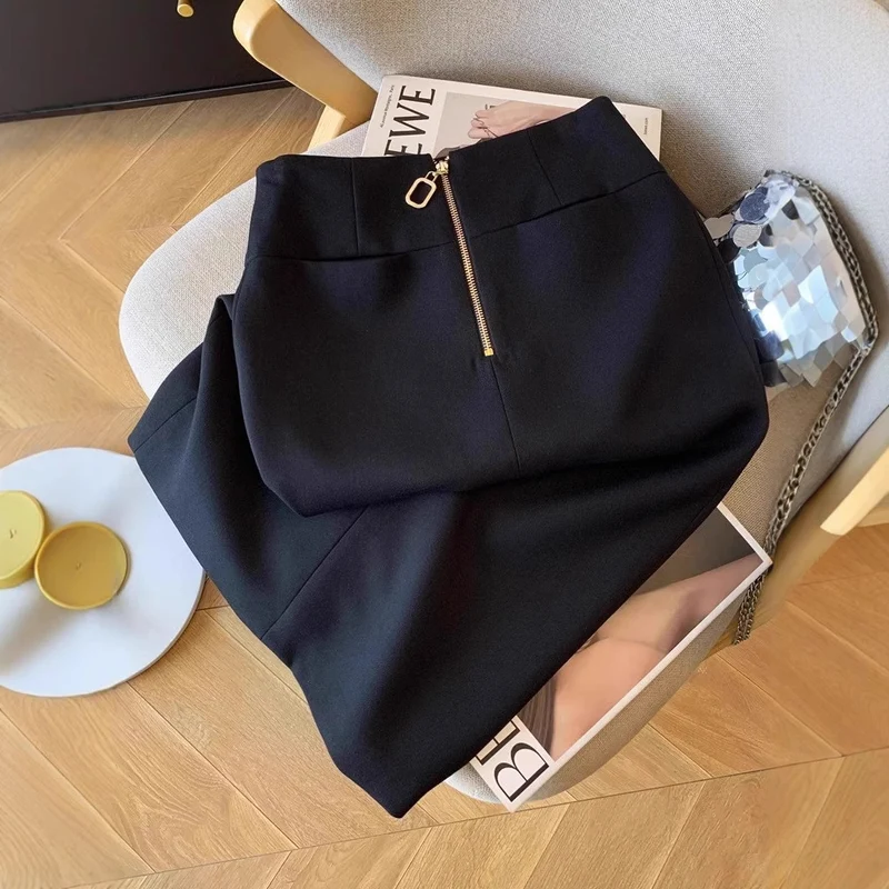 Damen Taillenhoher Bleistift-Midirock mit dekorativem Rückenzipper Nord Taschen