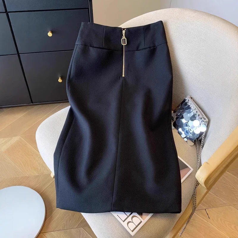Damen Taillenhoher Bleistift-Midirock mit dekorativem Rückenzipper Nord Taschen