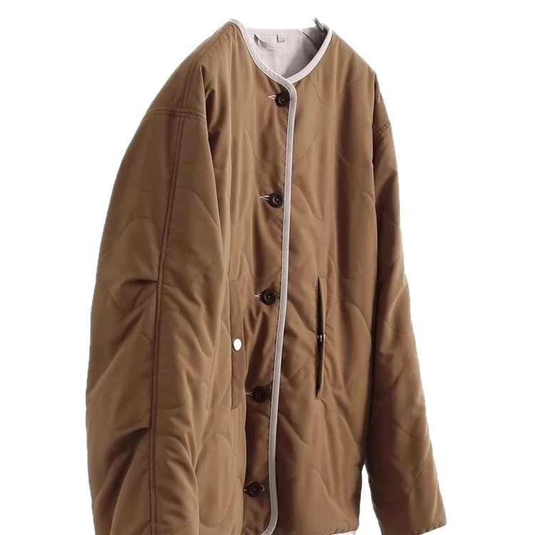Damen Steppjacke ohne Kragen mit Oversize‑Silhouette und Kontrastpaspel Nord Taschen