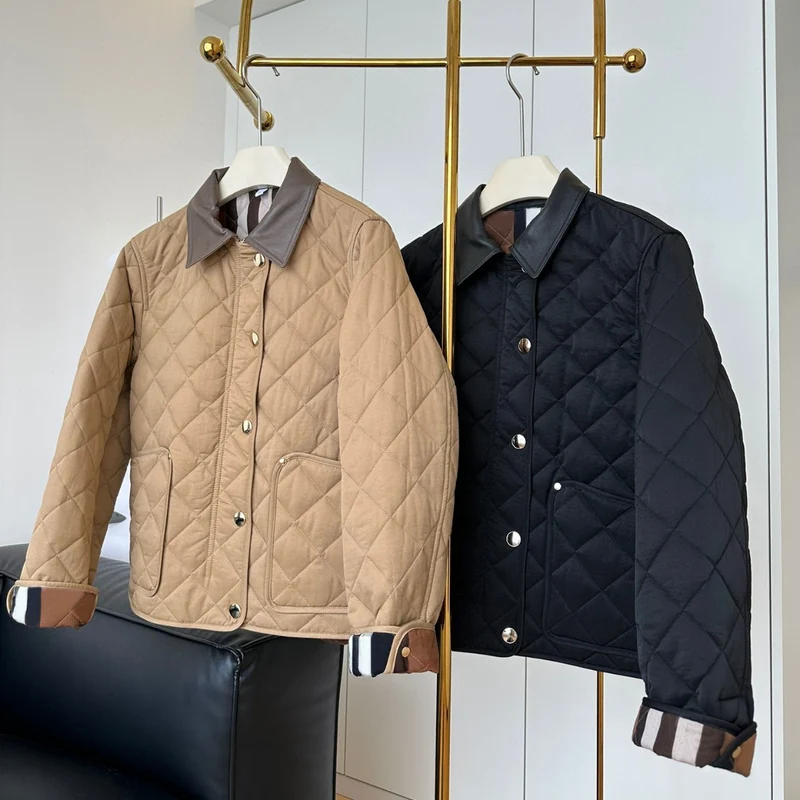 Damen Steppjacke mit Kontrastkragen aus Lederoptik und Druckknopfverschluss Nord Taschen