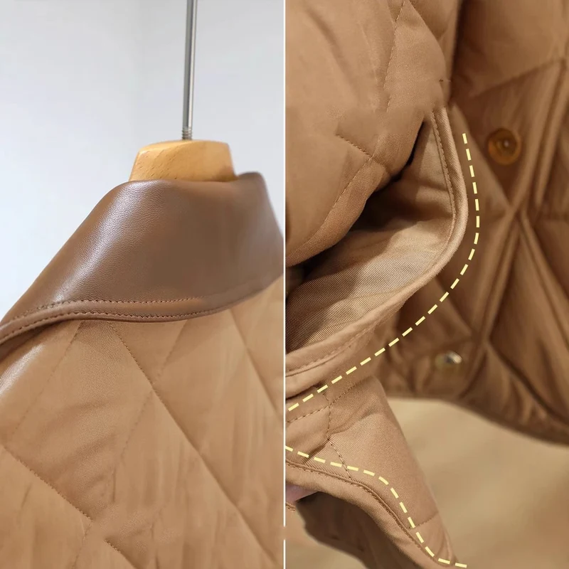 Damen Steppjacke mit kontrastierendem Kunstlederkragen und Boxy‑Schnitt Nord Taschen