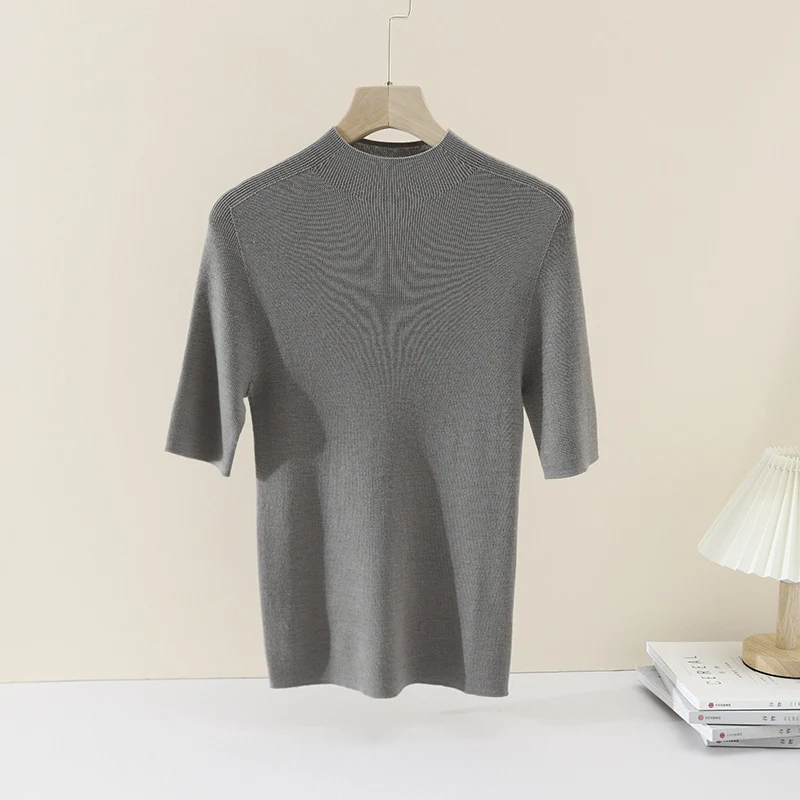 Damen Kurzarm-Feinstrickpullover mit Rundhalsausschnitt und schmaler Passform Nord Taschen