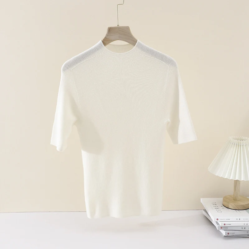 Damen Kurzarm-Feinstrickpullover mit Rundhalsausschnitt und schmaler Passform Nord Taschen
