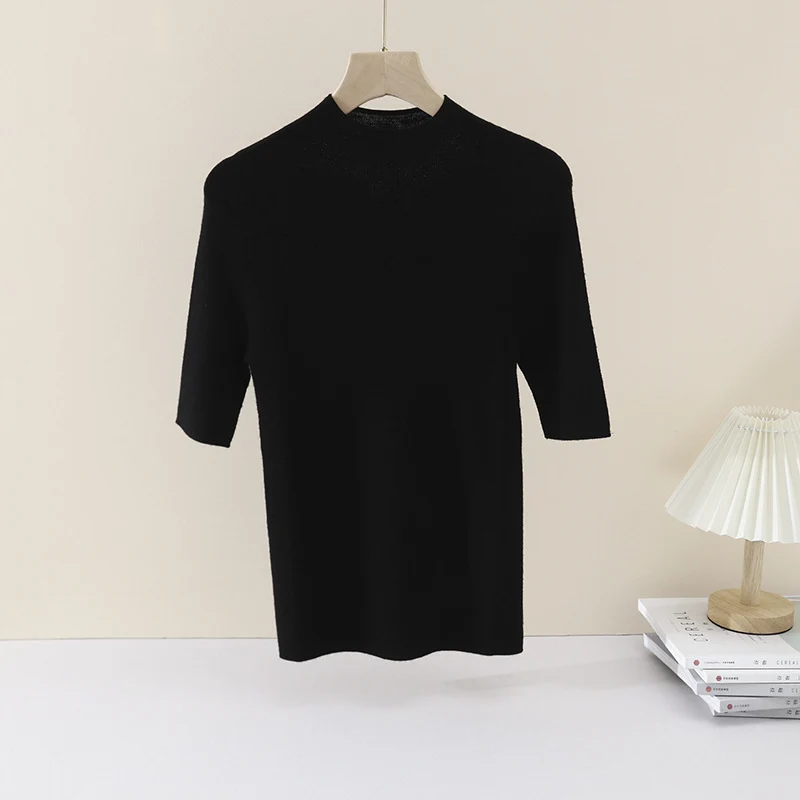Damen Kurzarm-Feinstrickpullover mit Rundhalsausschnitt und schmaler Passform Nord Taschen