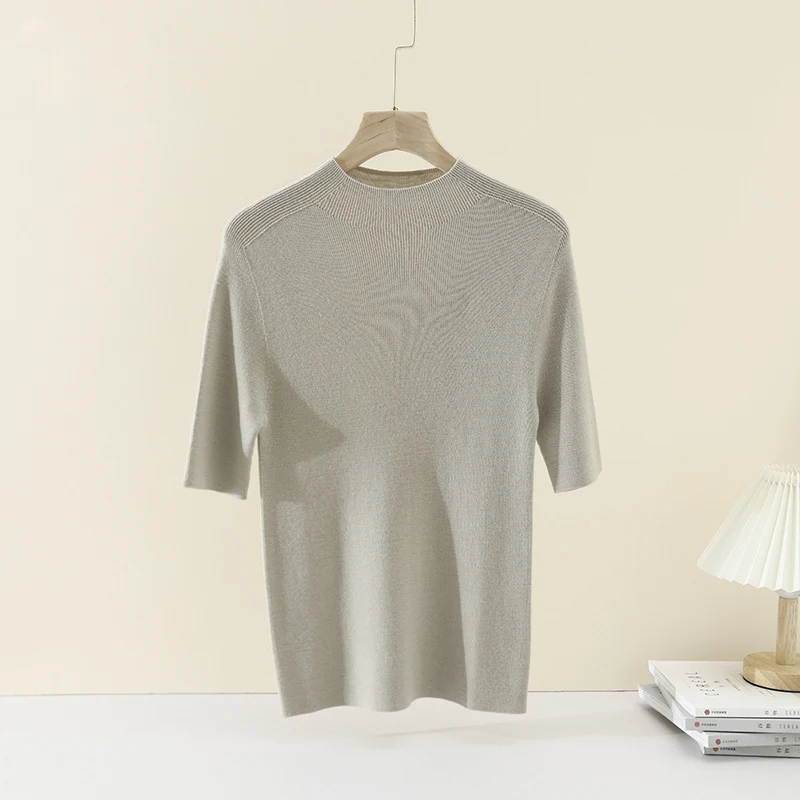Damen Kurzarm-Feinstrickpullover mit Rundhalsausschnitt und schmaler Passform Nord Taschen