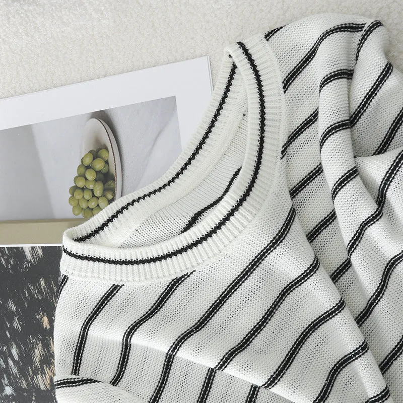 Damen Kurzarm-Feinstrickpullover mit maritimen Streifen Nord Taschen