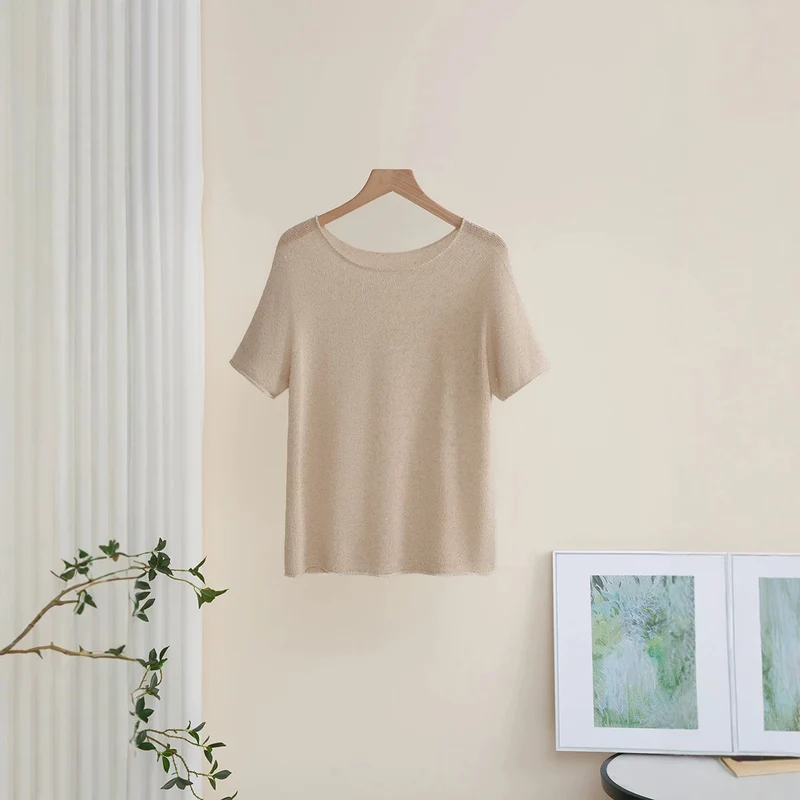 Damen Weiches Feinstrick-T-Shirt mit halbarm, weiter U-Boot-Ausschnitt und feiner Struktur Nord Taschen