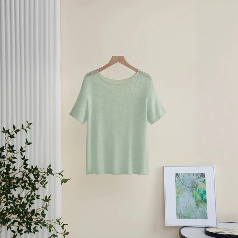 Damen Weiches Feinstrick-T-Shirt mit halbarm, weiter U-Boot-Ausschnitt und feiner Struktur Nord Taschen