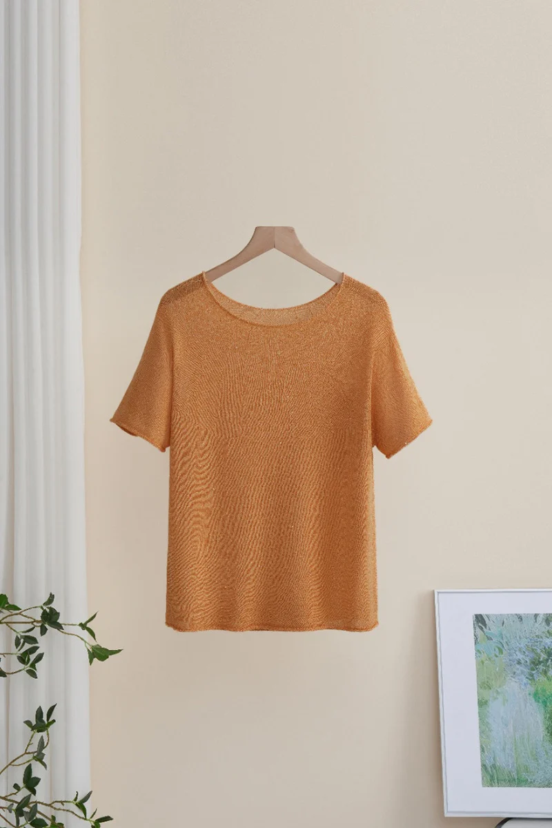 Damen Weiches Feinstrick-T-Shirt mit halbarm, weiter U-Boot-Ausschnitt und feiner Struktur Nord Taschen