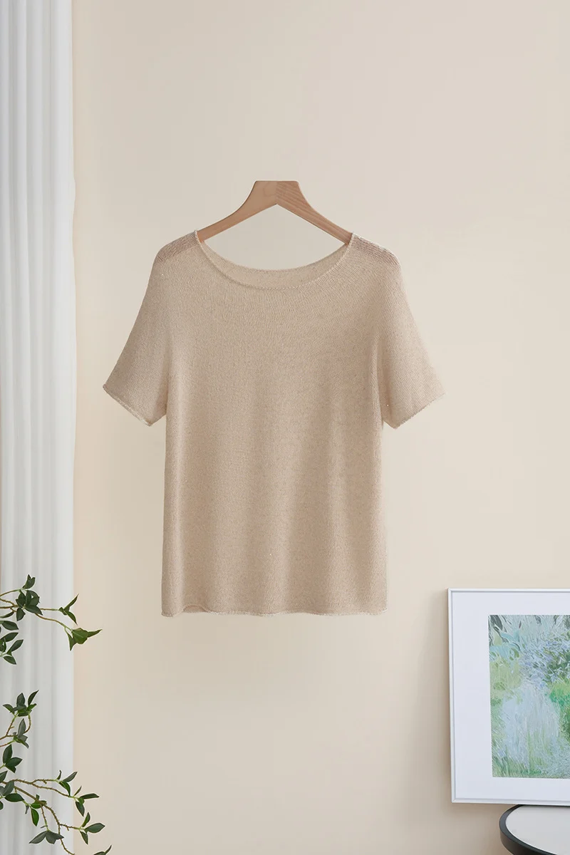 Damen Weiches Feinstrick-T-Shirt mit halbarm, weiter U-Boot-Ausschnitt und feiner Struktur Nord Taschen