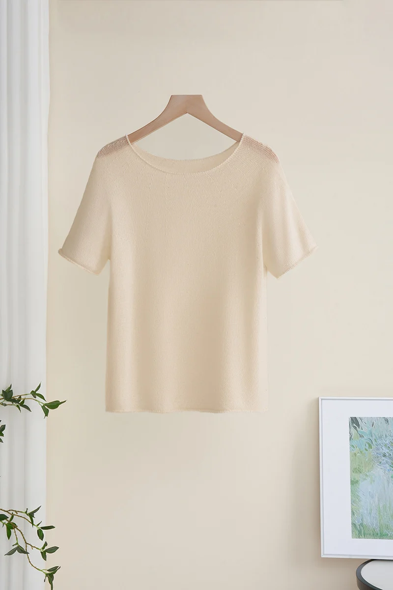 Damen Weiches Feinstrick-T-Shirt mit halbarm, weiter U-Boot-Ausschnitt und feiner Struktur Nord Taschen