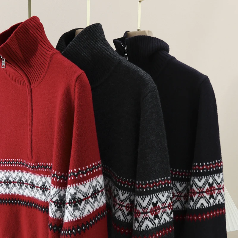 Damen Wärmender Norweger-Strickpullover mit halbem Reißverschluss und hohem Stehkragen Nord Taschen