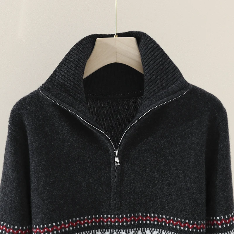 Damen Wärmender Norweger-Strickpullover mit halbem Reißverschluss und hohem Stehkragen Nord Taschen