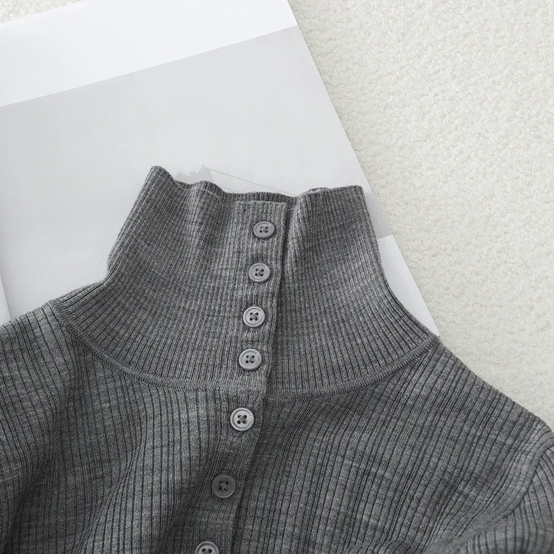 Damen Schmaler Rippen-Longsleeve-Cardigan mit verdeckter Knopfleiste und Stehkragen Nord Taschen
