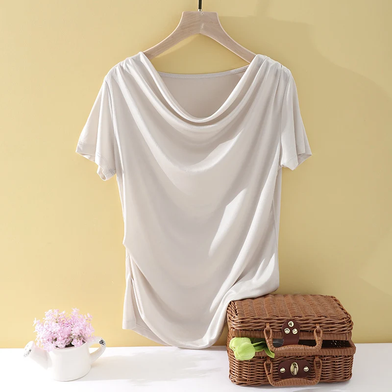 Damen Oversize-Drapé-Shirt mit Wasserfallkragen & leichtem Jerseyfall Nord Taschen