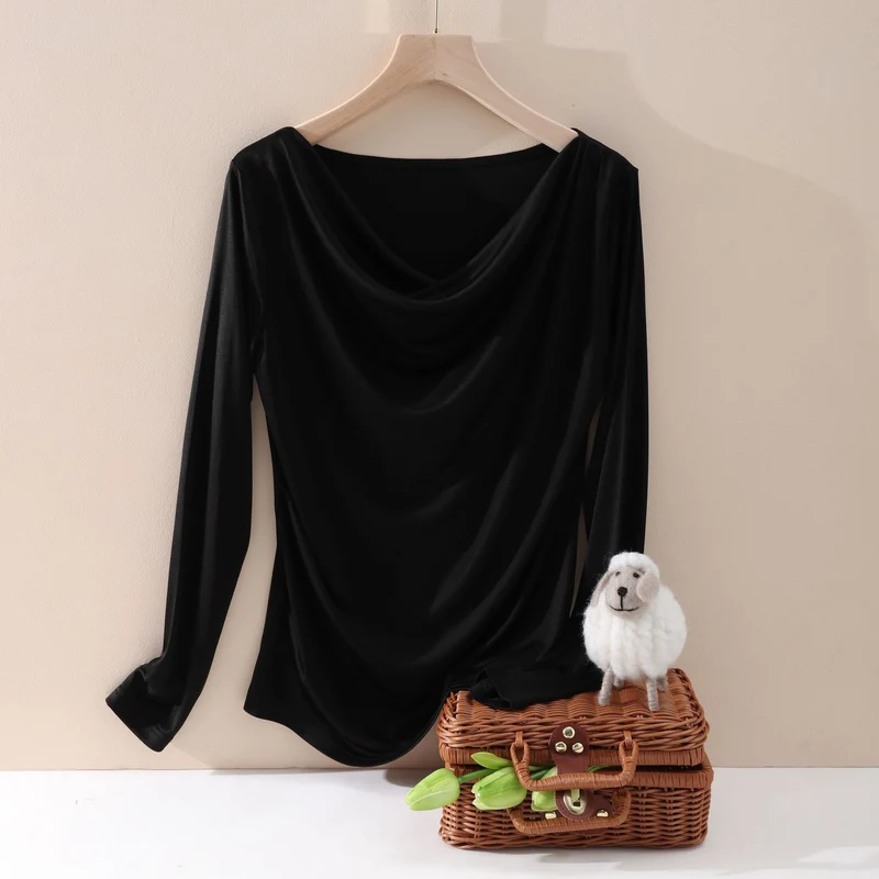Damen Oversize-Drapé-Shirt mit Wasserfallkragen & leichtem Jerseyfall Nord Taschen