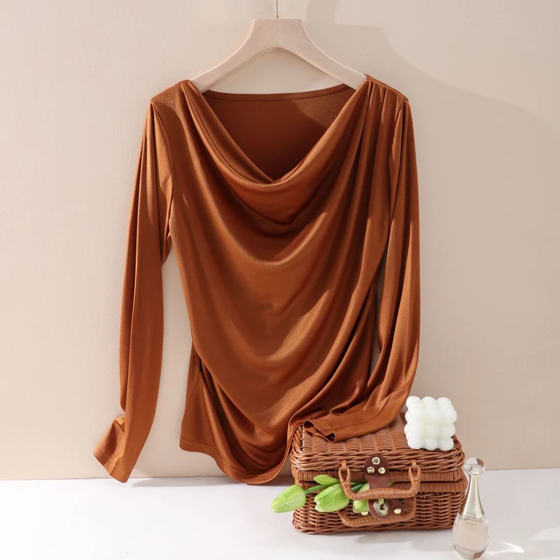 Damen Oversize-Drapé-Shirt mit Wasserfallkragen & leichtem Jerseyfall Nord Taschen