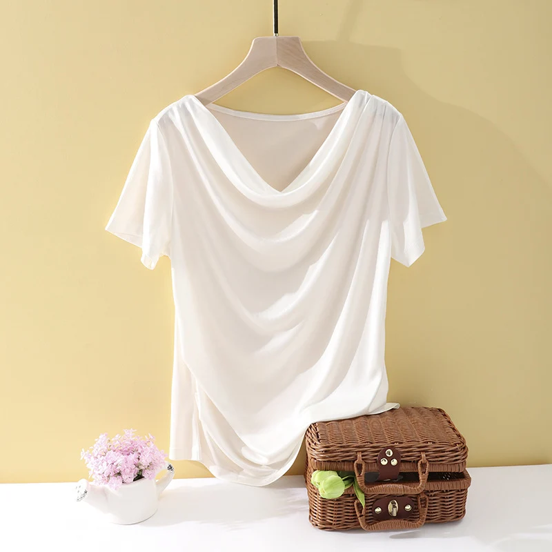 Damen Oversize-Drapé-Shirt mit Wasserfallkragen & leichtem Jerseyfall Nord Taschen