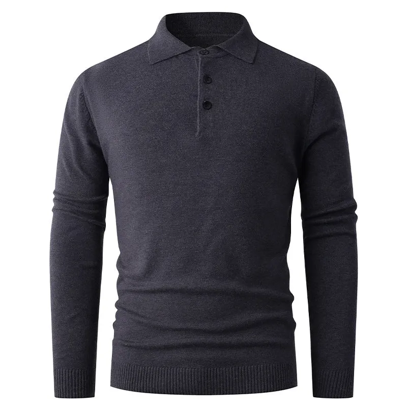 Herren Feiner Langarm-Polokragen-Pullover mit Dreiknopfleiste und schmaler Silhouette Nord Taschen