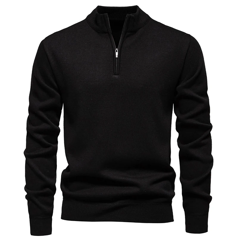 Herren Feiner Halbzip‑Mockneck‑Pullover aus Baumwollmix mit geripptem Kragen und Saum Nord Taschen