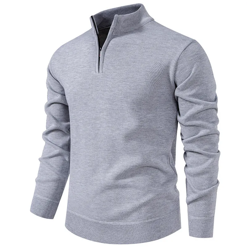 Herren Feiner Halbzip‑Mockneck‑Pullover aus Baumwollmix mit geripptem Kragen und Saum Nord Taschen