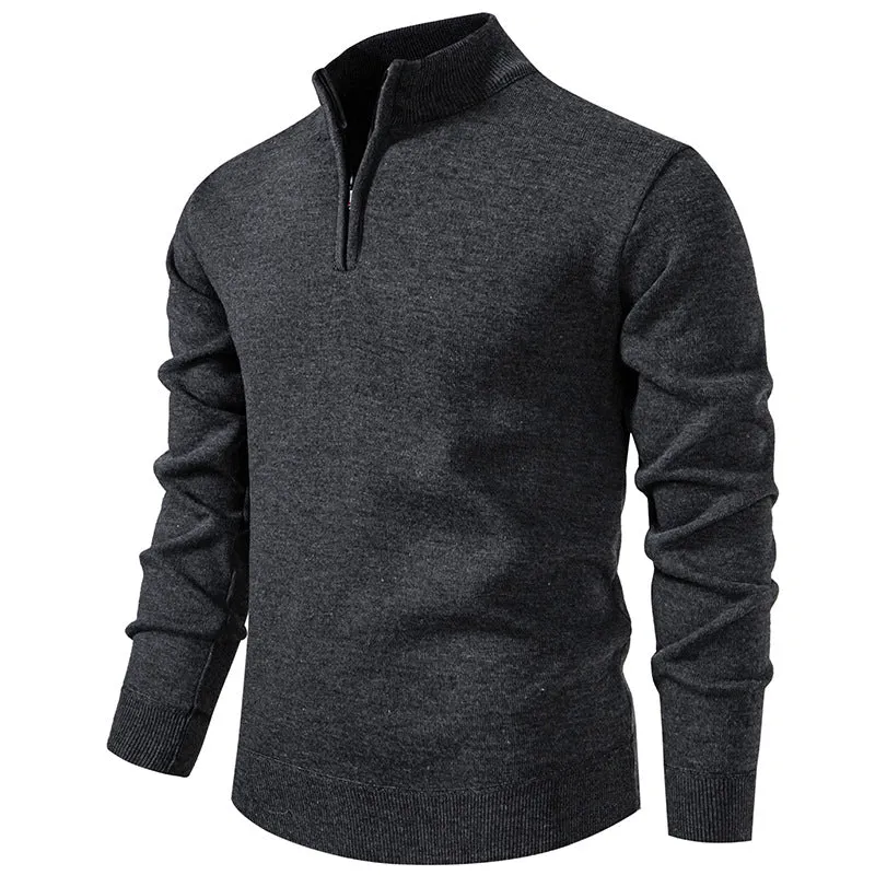 Herren Feiner Halbzip‑Mockneck‑Pullover aus Baumwollmix mit geripptem Kragen und Saum Nord Taschen