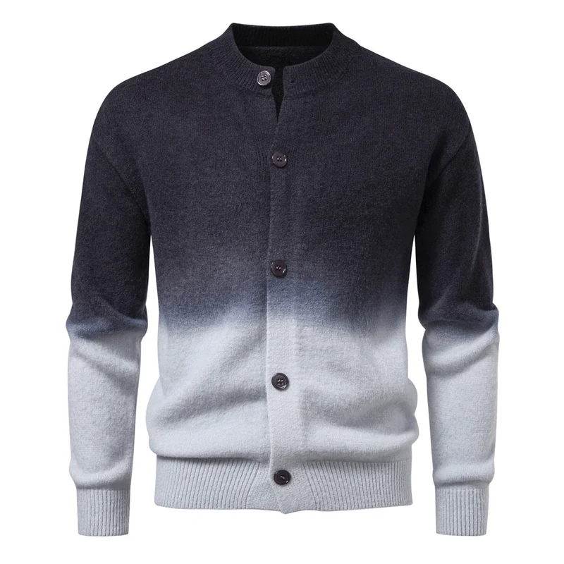 Herren Feiner Button-Cardigan mit Ombre-Farbverlauf und Stehkragen Nord Taschen