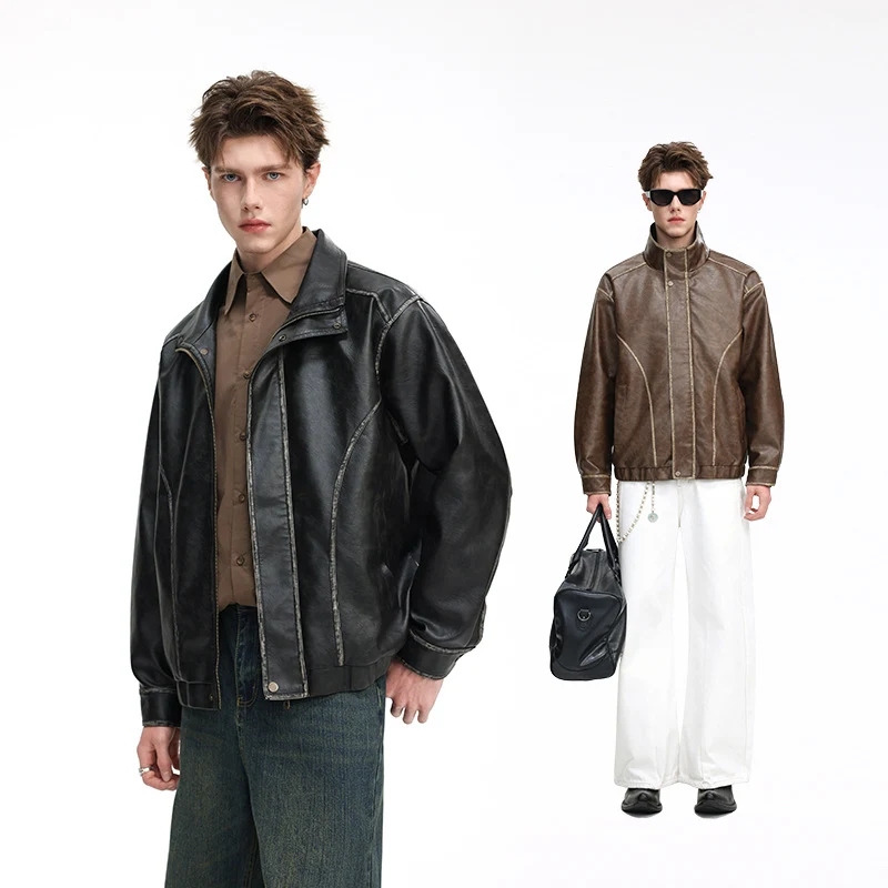 Herren Lederoptik-Blouson mit Stehkragen, Reißverschluss und Ziernähten Nord Taschen