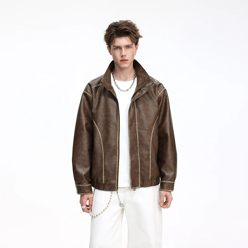 Herren Lederoptik-Blouson mit Stehkragen, Reißverschluss und Ziernähten Nord Taschen