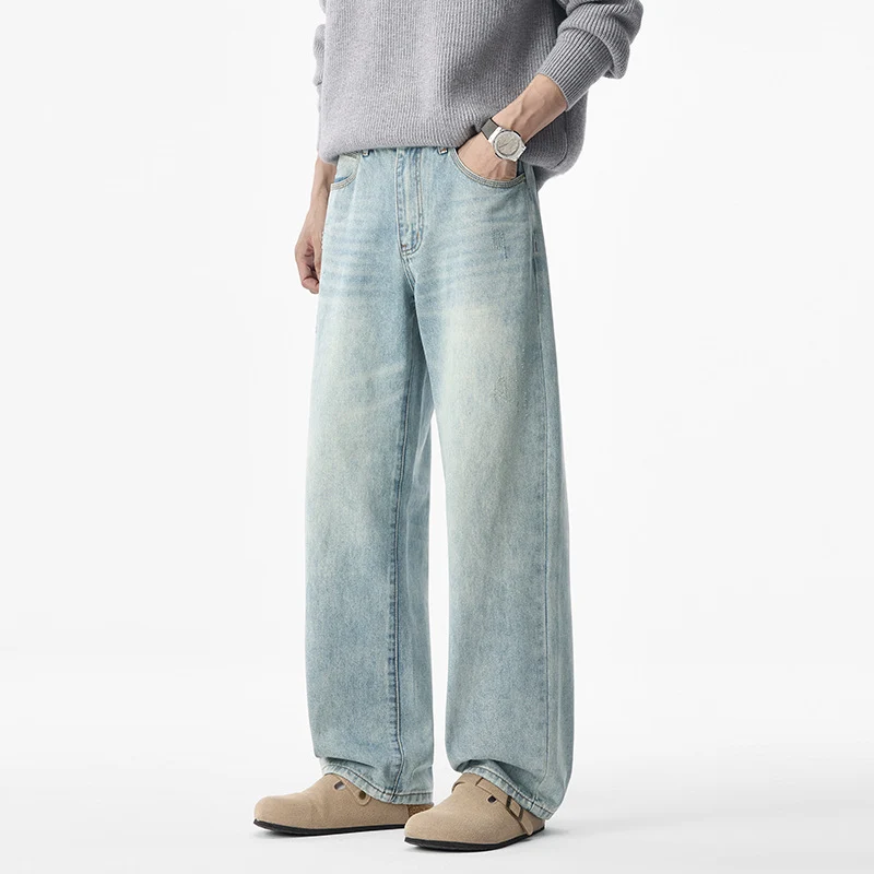 Herren lässige weite Jeans mit tiefem Schritt und Vintage-Waschung Nord Taschen