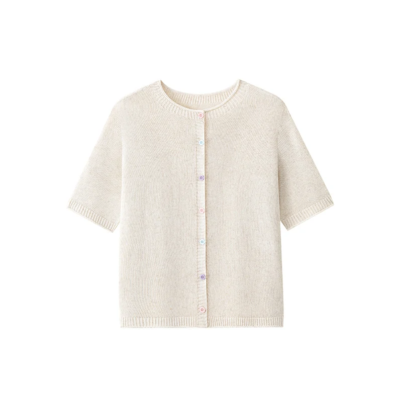 Damen Kurzarm-Feinstrick-Cardigan mit Rundhalsausschnitt & feiner Knopfleiste Nord Taschen