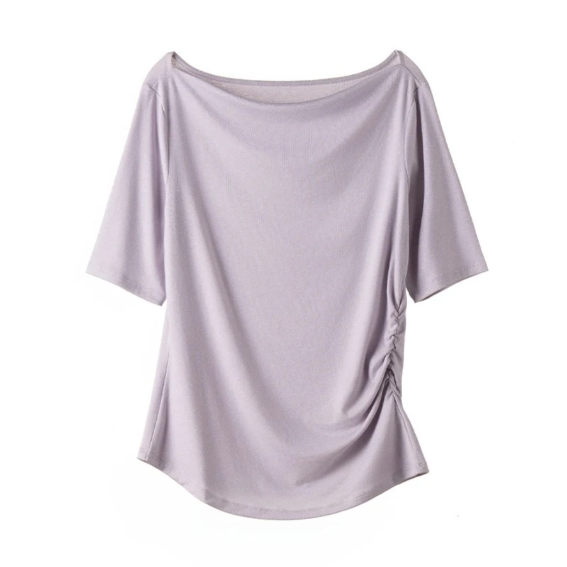 Damen Jerseytop mit U-Boot-Ausschnitt und seitlicher Raffung Nord Taschen