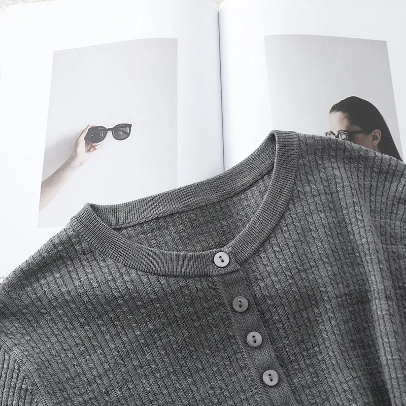 Damen Gerippter Henley-Feinstrickpullover mit schmaler Silhouette Nord Taschen