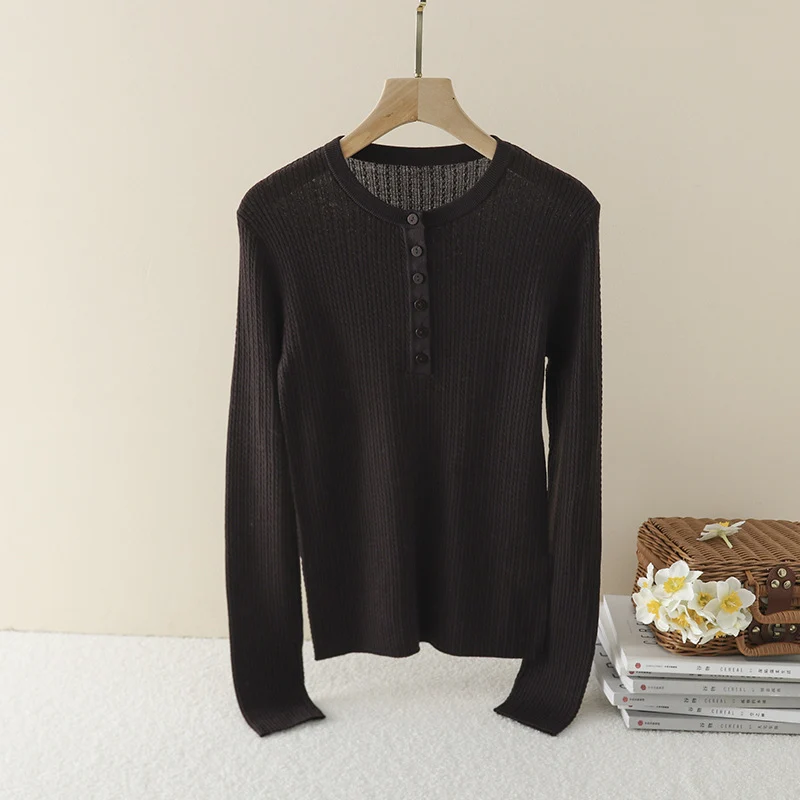 Damen Gerippter Henley-Feinstrickpullover mit schmaler Silhouette Nord Taschen