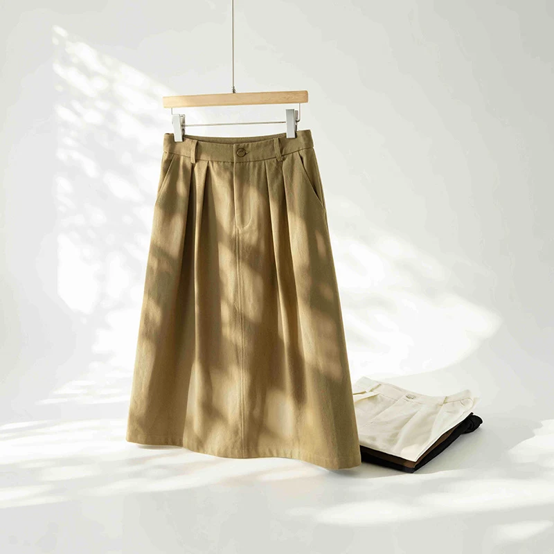 Damen Midirock mit hoher Taille, soften Falten und Eingrifftaschen Nord Taschen