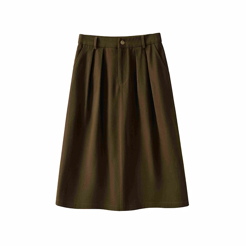 Damen Midirock mit hoher Taille, soften Falten und Eingrifftaschen Nord Taschen