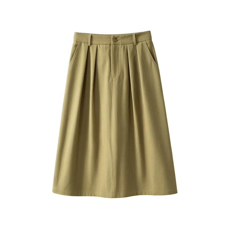 Damen Midirock mit hoher Taille, soften Falten und Eingrifftaschen Nord Taschen