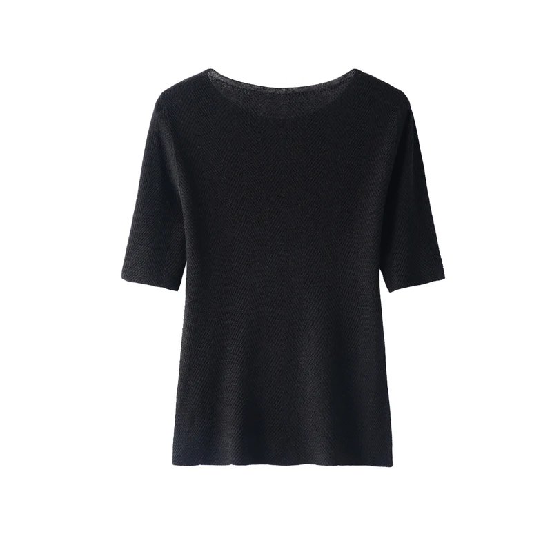 Damen Lockeres Feinstrick-Tunika-Shirt mit U-Boot-Ausschnitt und Fischgrätstruktur Nord Taschen