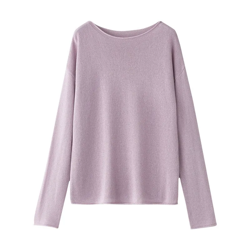 Damen Lockeres Boatneck-Feinstrickshirt mit überschnittenen Schultern & kaschierendem Fall Nord Taschen