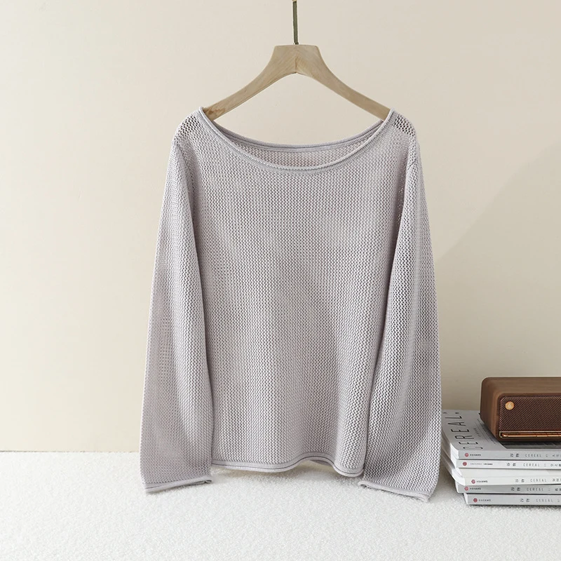 Damen Lockerer Feinstrick-Pullover mit U-Boot-Ausschnitt und Waffelstruktur Nord Taschen