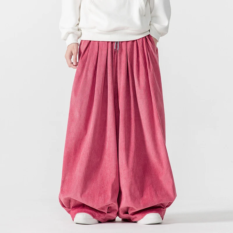 Herren Extraweite Plissée-Hose mit Rippstruktur und Tunnelzug Nord Taschen