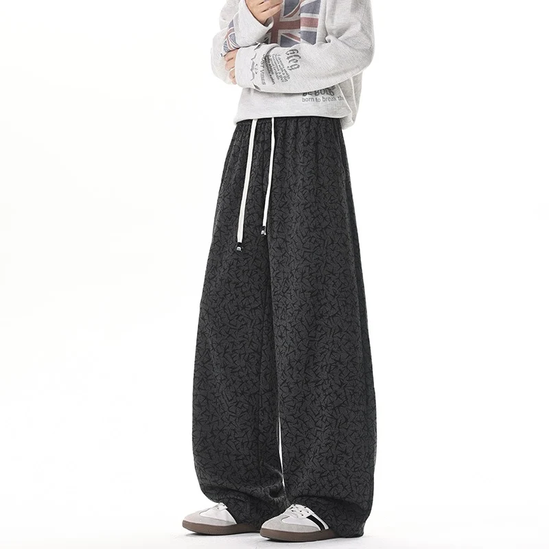 Herren Extraweite Fleece-Loungehose mit Allover-Strukturprint und Kordelzug Nord Taschen