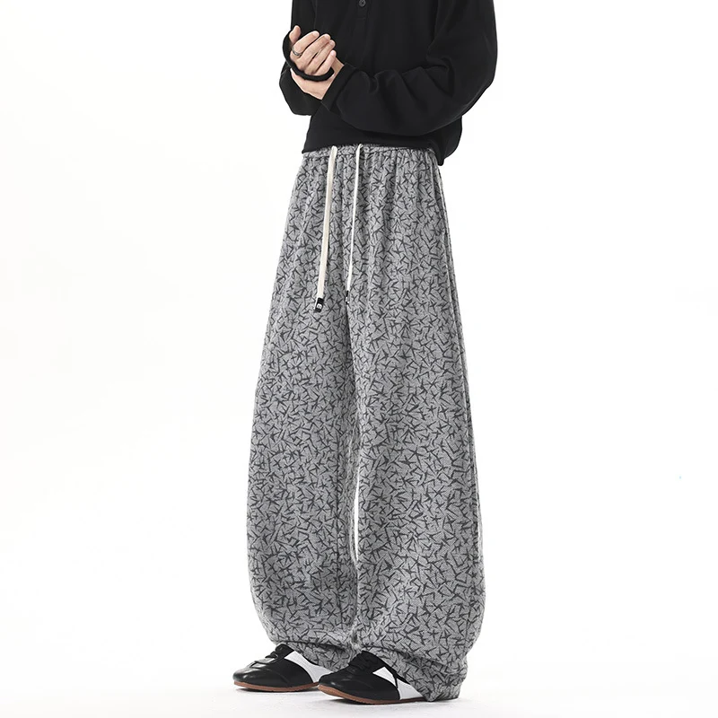Herren Extraweite Fleece-Loungehose mit Allover-Strukturprint und Kordelzug Nord Taschen
